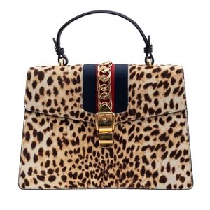 Gucci Women's Medium Pony Hair Sylvie Flap Top Handle Bag